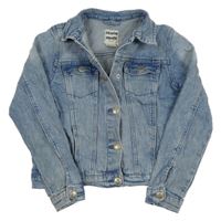 Svetlomodrá tepláková rifľová crop bunda s golierikom POCOPIANO