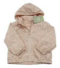 Nové - světlerůžová kytičkovaná šusťáková jarní bunda s odepínací kapucí H&M