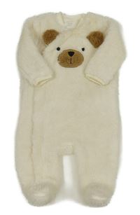 Smotanová huňatá kombinéza s medvedíkom pure baby