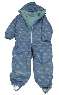 Světlemodrofialová šusťáková zimní kombinéza s obláčky a kapucí L&D