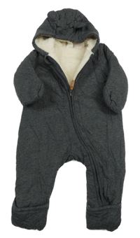 Tmavosivá melírovaná tepláková zateplená kombinéza s kapucňou s uškami H&M