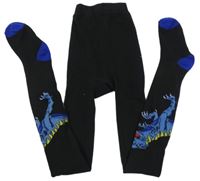 Čierno-zafírové pančuchy s dinosaurami