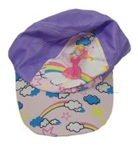 Světlerůžovo-fialová kšiltovka s vílou a duhami a obláčky