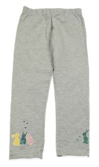 Sivé melírované teplákové legíny s králíčky a srdiečkami Kids