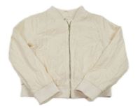 Smetanový plátěný jarní crop bomber s kvetmi a madeirou H&M