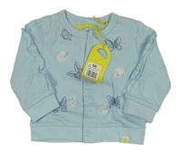 Nové - světlemodrá propínací mikina s motýlky a 3D květy a kanýrky LEMON BERET