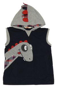 Tmavomodro-sivá tepláková vesta s dinosaurom a kapucňou s ostny DENO KIDS