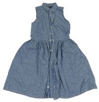 Modré plátěné propínací košilové šaty riflového vzhledu RALPH LAUREN