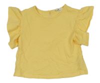 Žluté žebrované crop tričko s volánky H&M