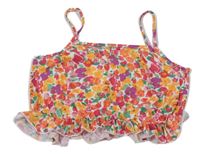 Bielo-farebný kvetovaný crop top s volánikom