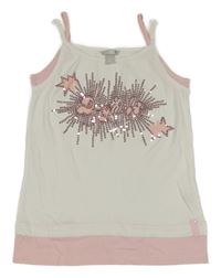Bílo-světlerůžový top s nápisem a flitry H&M
