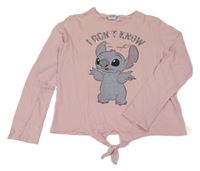 Svetloružové tričko so Stitchem a flitrami a uzlom Disney
