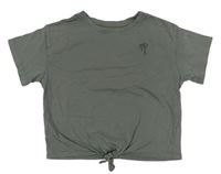 Sivé crop tričko s výšivkou H&M