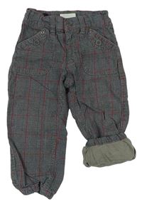 Sivo-červené kockované podšité nohavice Topolino