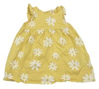 Horčicové kvetované bavlnené šaty H&M