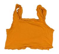 Oranžový rebrovaný crop top s volánikmi Matalan