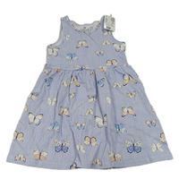 Modro-biele pruhované bavlnené šaty s motýly zn. H&M