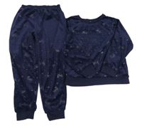 Tmavomodré plyšové pyžama s jednorožcami George