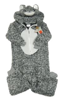 Nové - Sivo-biela huňato/chlupatá kombinéza s kapucí - medvěď zn. Primark