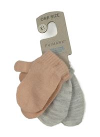 Nové - 2x palcové rukavice - světlešedé melírované + růžové Primark