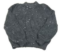 Tmavosivý chlpatý sveter s flitrami Yigga