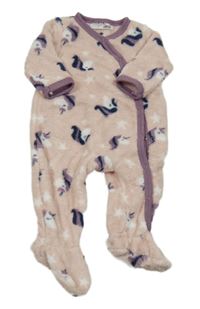 Růžový chlupatý overal s jednorožci a hvězdami Ergee