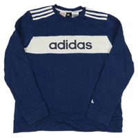Tmavomodro-bílá mikina s nápisem Adidas