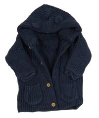 Tmavomodrý podšitý propínací svetr s kapucí s oušky George