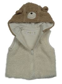 Béžovo-hnědá huňatá podšitá propínací vesta s kapucí - medvěd Mayoral