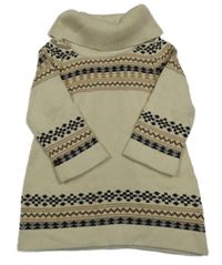 Béžové svetrové šaty so vzorom a rolákom GAP