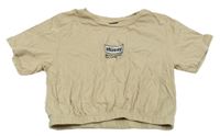 Béžové crop tričko s nápisom