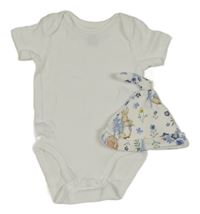 2set - Bílé body + smetanová květovaná bavlněná čepice s Králíčkem Petrem