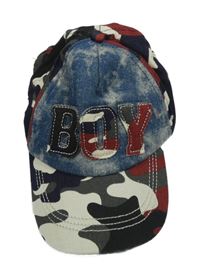 Modro-tmavošedo-béžová šiltovka s army vzorom a nápisom