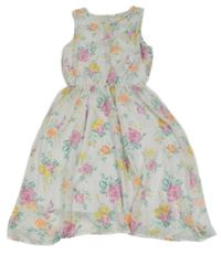 Smetanové květované šifonové šaty H&M