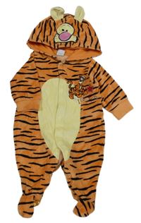 Oranžovo-žltá vzorovaná zamatová kombinéza s kapucí - Tiger Disney