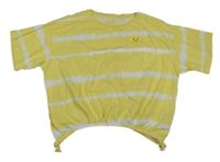 Žlto-biele batikované crop tričko so sluncem z flitrů Primark
