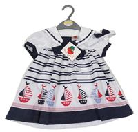 Nové - 2set - Bílo-tmavomodrá šatová tunika s pruhy a loďkami + čelenka