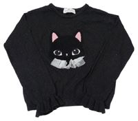 Černý třpytivý svetr s kočkou s flitry H&M