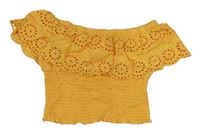 Žltý žabičkovaný crop top s madeirou New Look