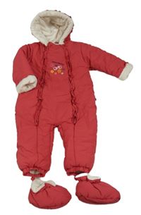 Malinová šusťáková zimní kombinéza s kapucí + boty 