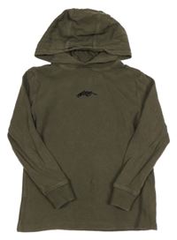 Khaki rebrovaná ľahká mikina s výšivkou a kapucňou Next