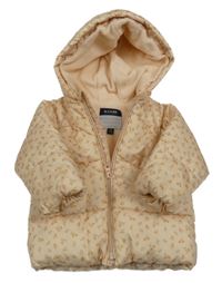 Vanilková šusťáková květovaná zimní bunda s kapucí Kiabi