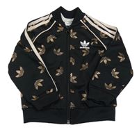 Černá vzorovaná sportovní propínací mikina s logem a pruhy Adidas