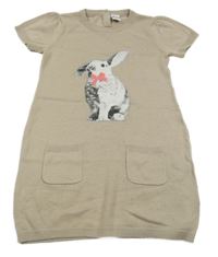 Béžové svetrové šaty s králikom a vreckami Papagino