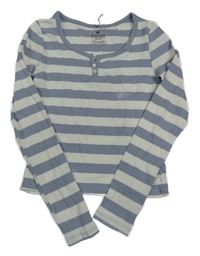 Bielo-fialové pruhované rebrované crop tričko H&M