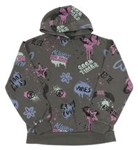 Tmavošedá mikina s nápisy a kapucí Primark