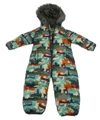 Zeleno-oranžová šušťáková vzorovaná zimná kombinéza s kapucňou Next