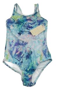 Nové - modro-zelené vzorované jednodílné plavky dunnes