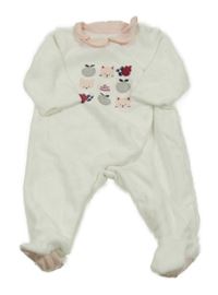 Biely zamatový overal s obrázkami a ružovým golierikom obaibi