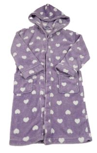 Fialový chlupatý župan s bílými srdíčky a kapucí Lupilu